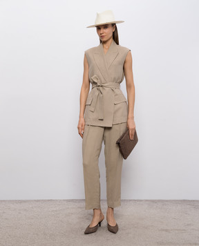 Brunello Cucinelli Коричневі штани з льоном MH126P8292