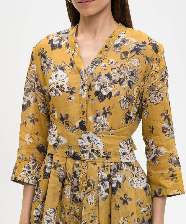 Max Mara Желтое платье с рамой в цветочный принт SMMESTREMO изображение 5