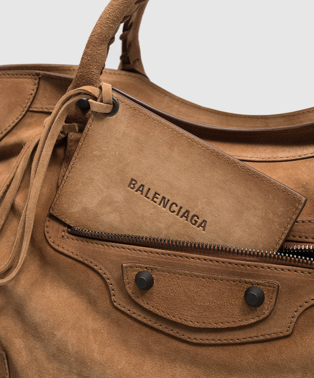 Balenciaga Коричневая замшевая сумка-тоут Le City 8657602ACNH изображение 4