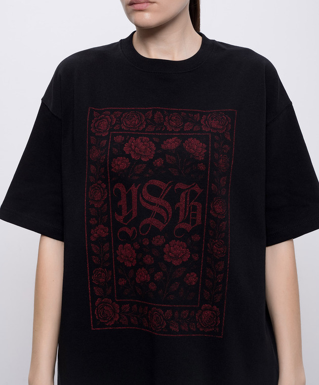 Y`S Yamamoto Чорна футболка з квітковим принтом YKT44132 зображення 5