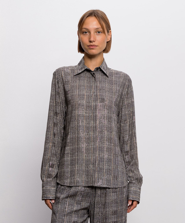 Ermanno Scervino Серая блуза в клетку с кристаллами D492K361CTXHF изображение 3