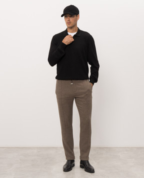 Bertolo Cashmere Черное поло из шерсти и шелка с фактурным узором 90247300251458