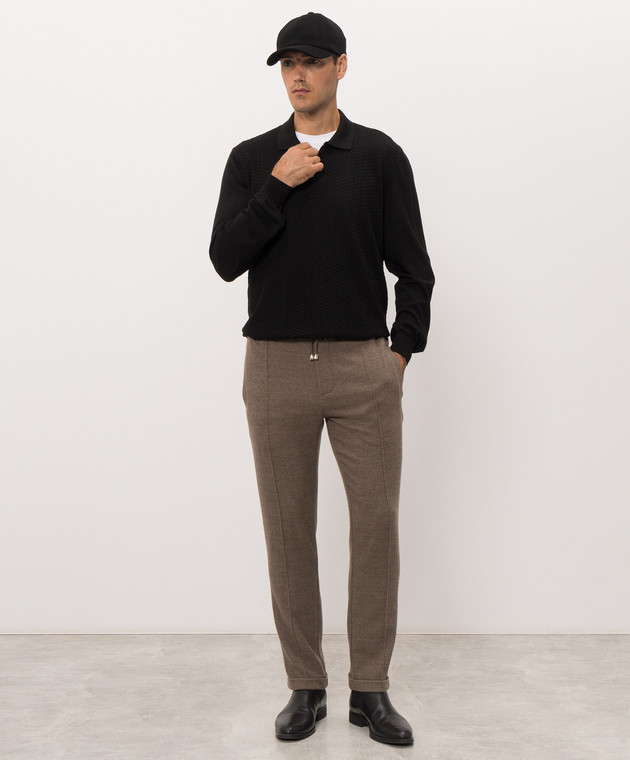 Bertolo Cashmere Черное поло из шерсти и шелка с фактурным узором 90247300251458 изображение 2