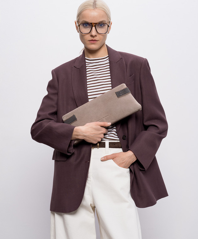 Brunello Cucinelli Бежевый замшевый клатч с цепочкой мониль MBDLD2785 изображение 2