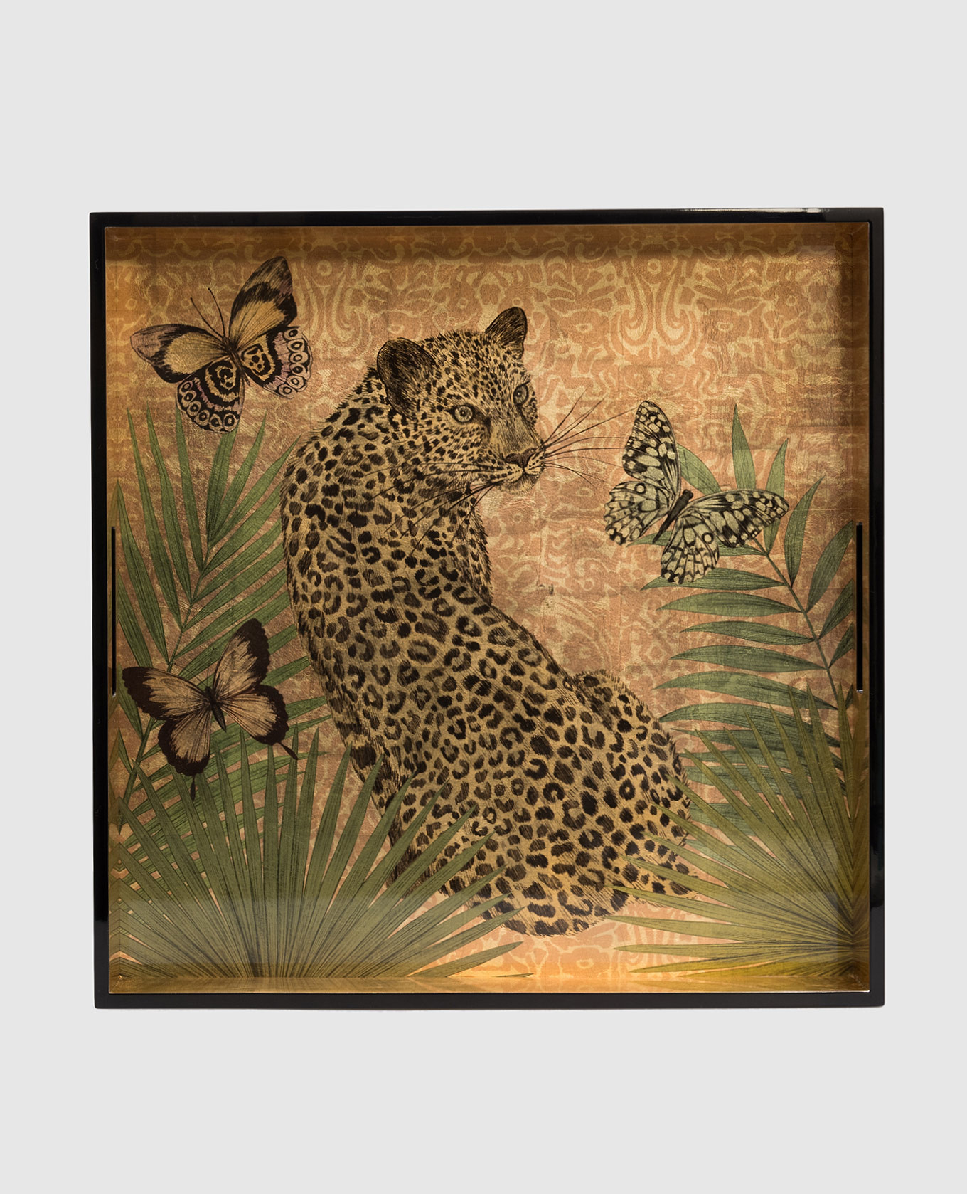 

Декоративный лакированный поднос с принтом в виде леопарда, Черный, Декор