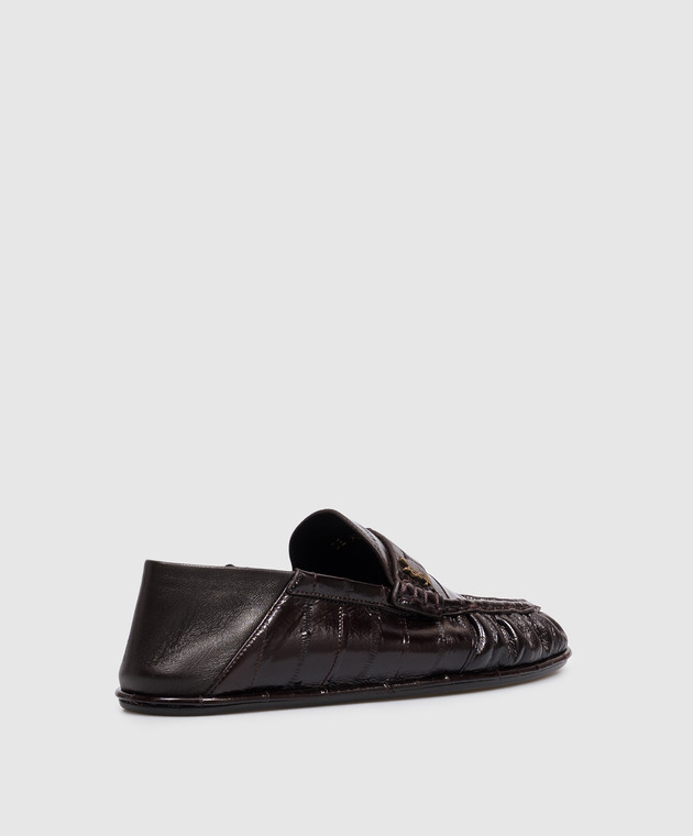 Saint Laurent Темно-коричневые кожаные глянцевые мокасины Cassandre A004150WXAG изображение 3