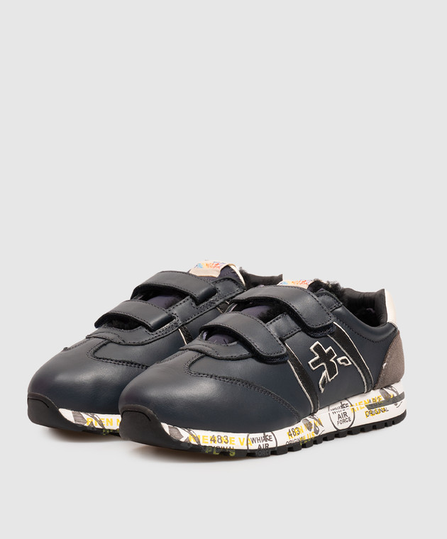 Premiata Детские синие кожаные кроссовки Lucy на меху 32M0294703640 изображение 2