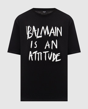 Balmain Черная футболка с принтом логотипа GH1EG225GF40