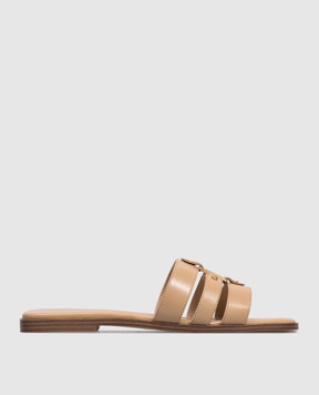 Twinset Бежевий шкіряні шльопанці з гравіюванням логотипа 261TCP038