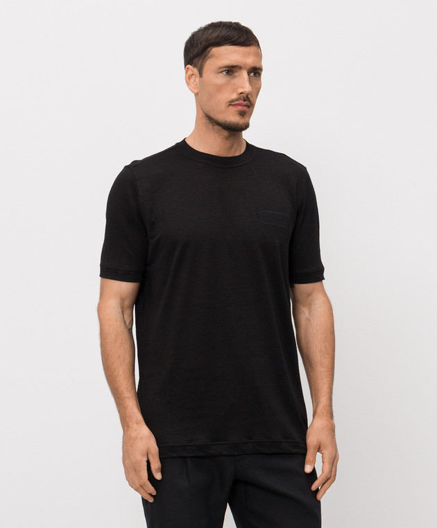 Stefano Ricci Чорна футболка з льону K919071G10T26205 зображення 3