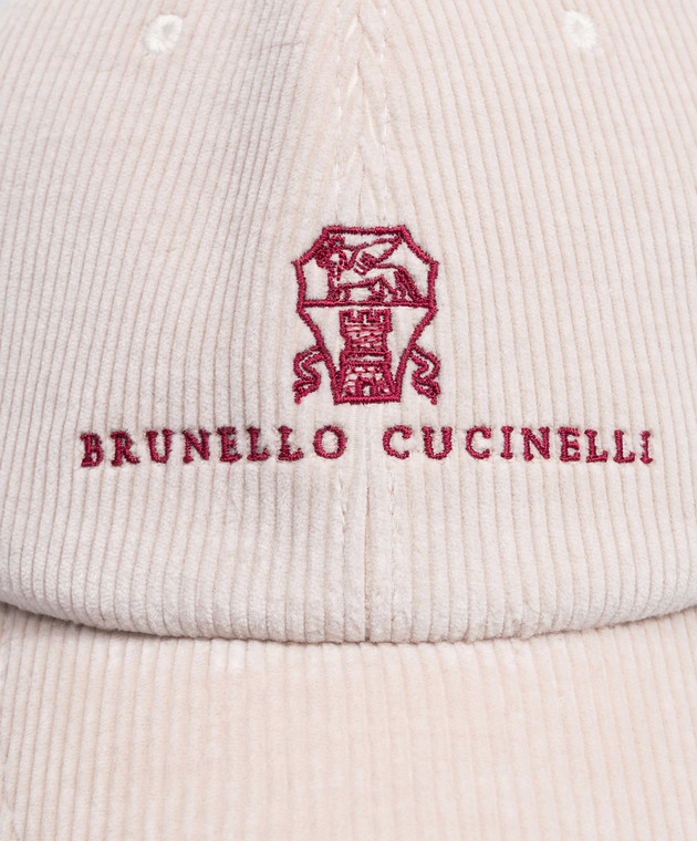 Brunello Cucinelli Бежева вельветова кепка з вишивкою MY4999850 зображення 4