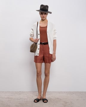 Brunello Cucinelli Коричневый топ в рубчик MG902BW710