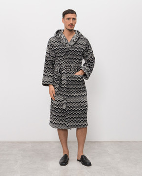 Missoni Home Чорний махровий халат Keith в брендовий візерунок 1K3AC99730