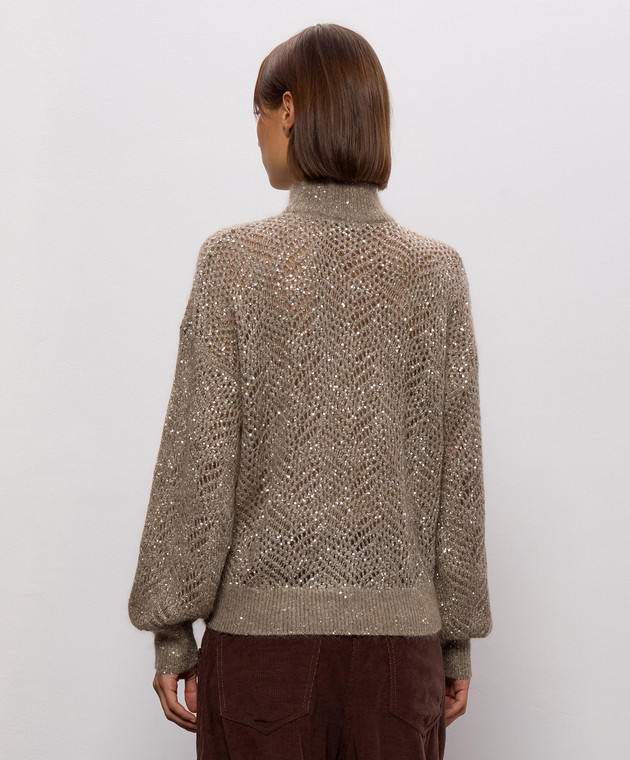 Brunello Cucinelli Коричневий ажурний светр MRG562504 зображення 4