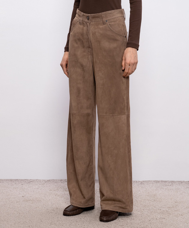 Brunello Cucinelli Коричневые замшевые брюки с цепочкой мониль MPCLFP9187 изображение 3