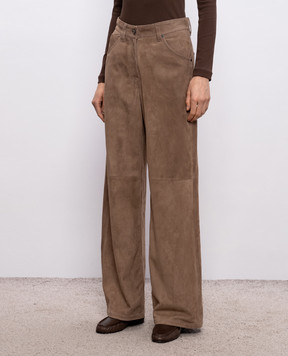 Brunello Cucinelli Коричневые замшевые брюки с цепочкой мониль MPCLFP9187