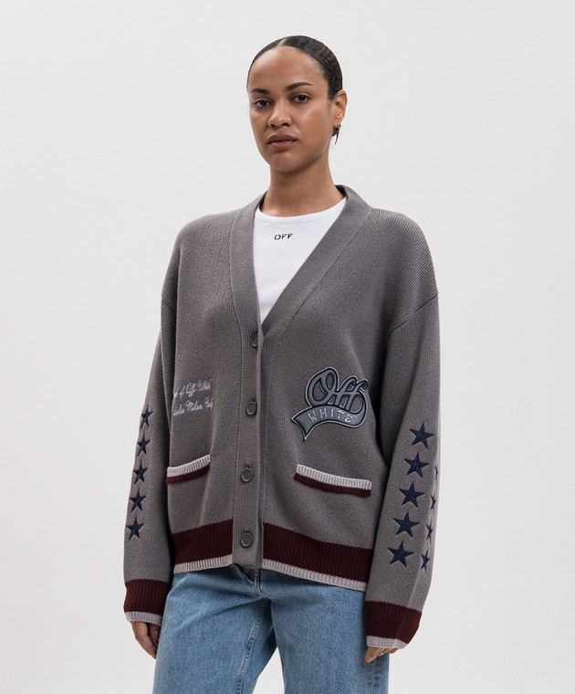 Off-White Сірий кардиган з вовни 2FE00536T зображення 3