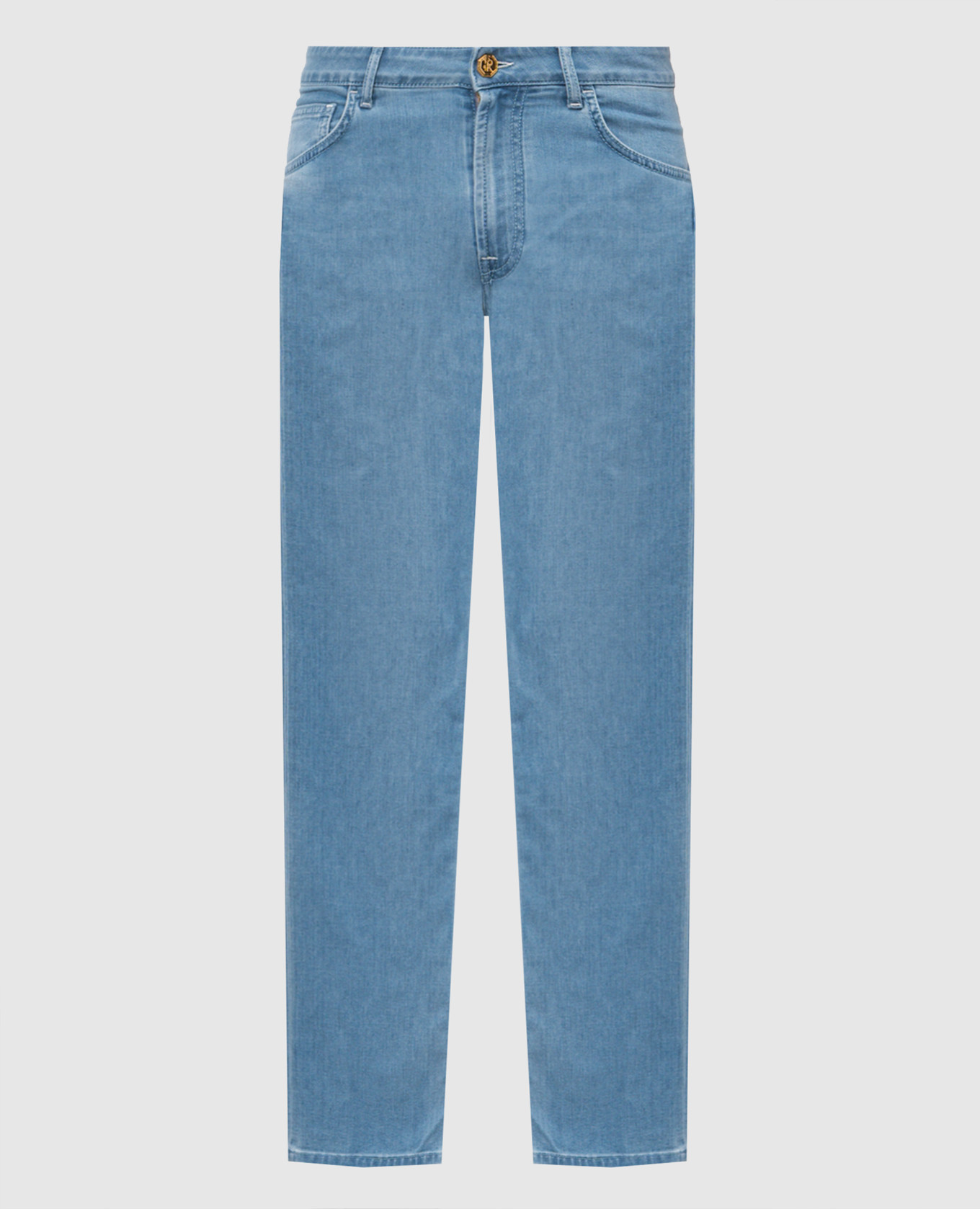 

Голубые джинсы с патчем логотипа, Голубой, Прямые джинсы