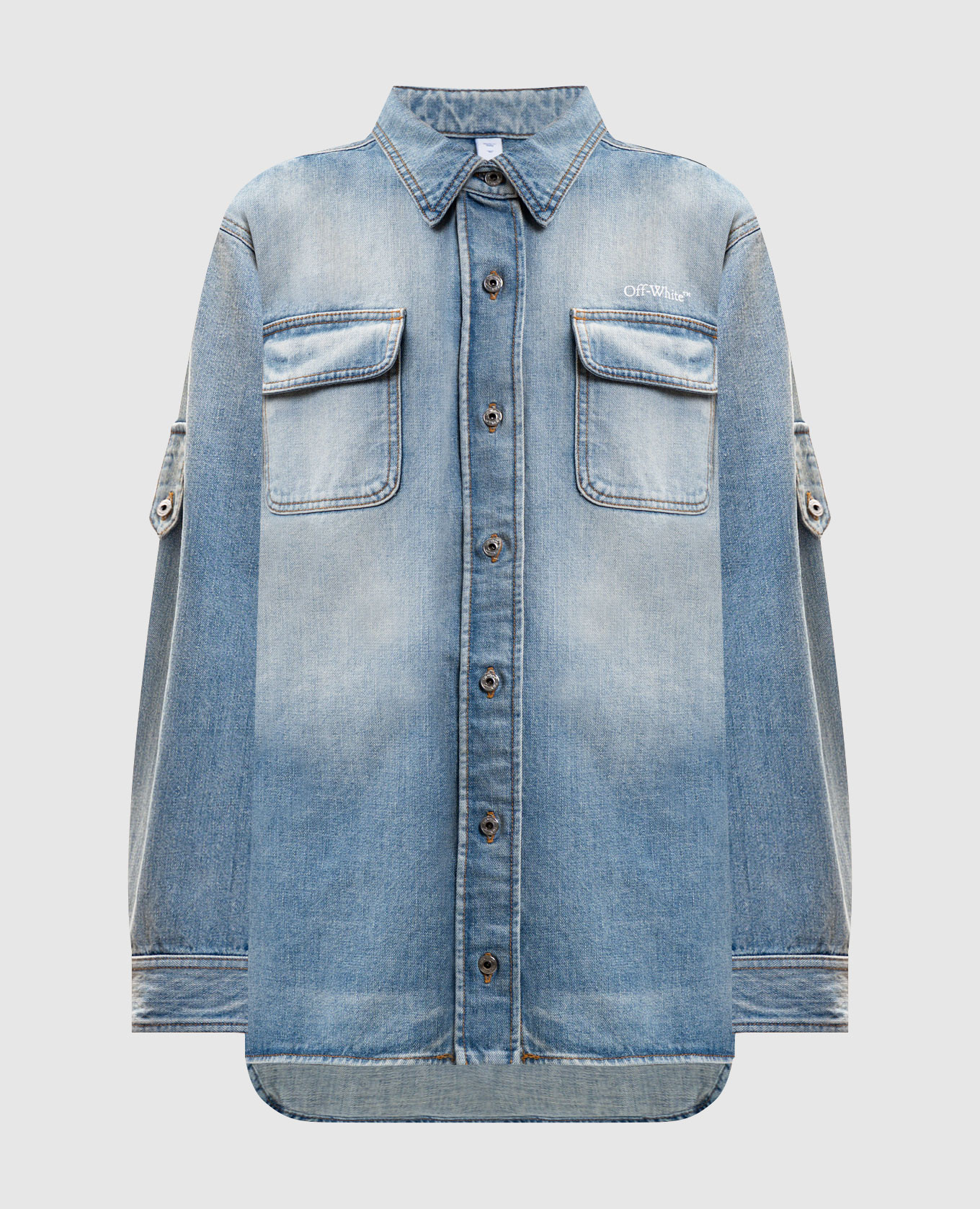 

Голубая джинсовая рубашка с эффектом потертости, Голубой, Рубашки