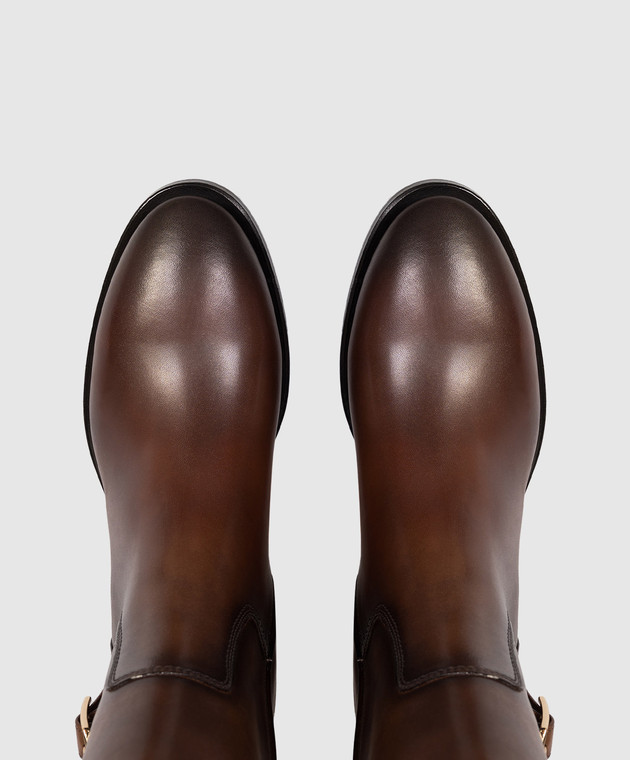 Santoni Коричневі шкіряні чоботи WSHM71084BJ2NDYL зображення 4