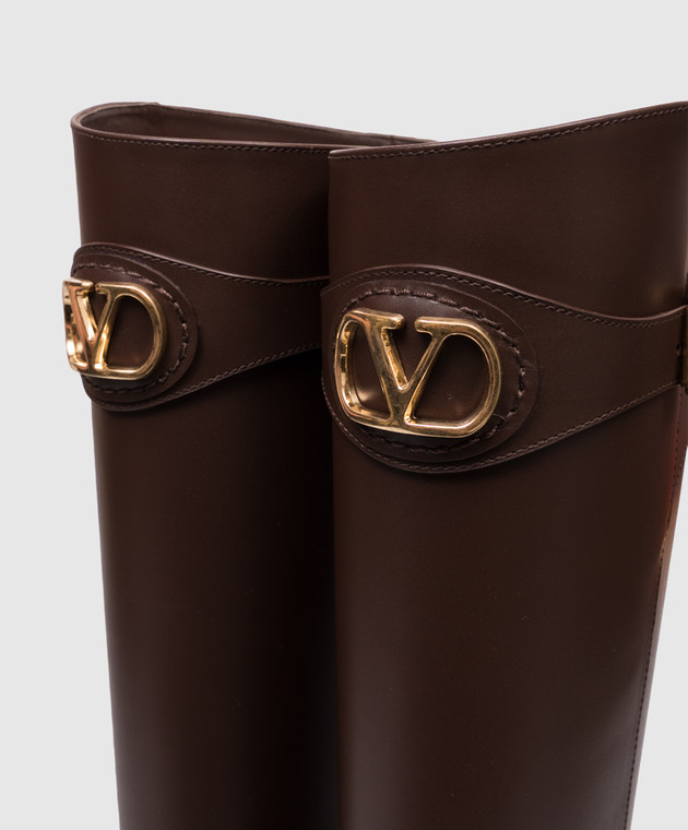 Valentino Коричневі шкіряні чоботи з логотипом 9W2S0MT1DSH зображення 7