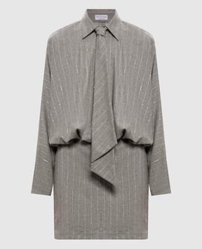 Brunello Cucinelli Серое платье с шерстью в полоску MG576AB5H1