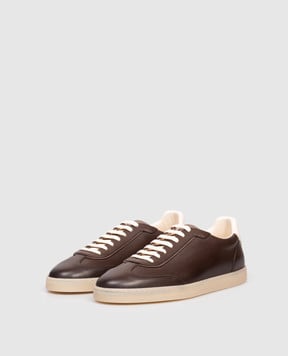 Brunello Cucinelli Коричневые кожаные кроссовки с логотипом MZUNIGJ336