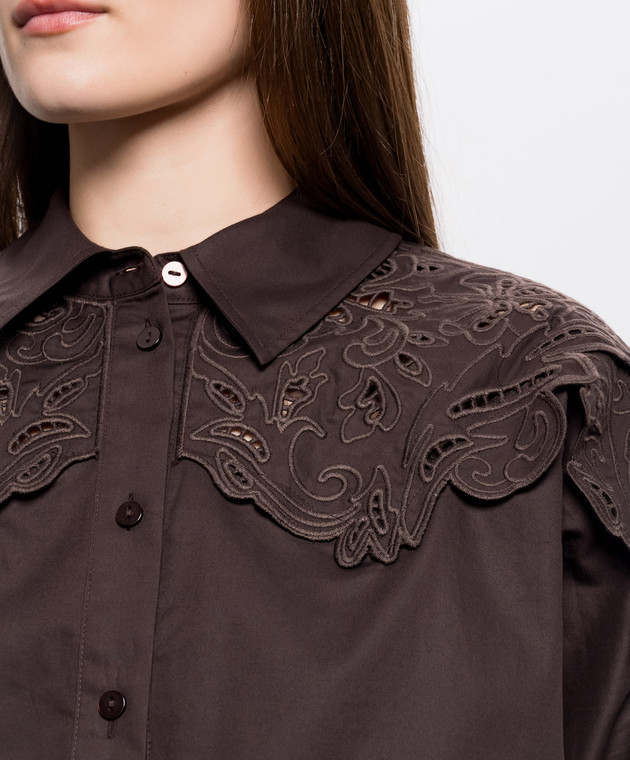 Twinset Коричнева сорочка з вишивкою бродері 262AQ2060 зображення 5