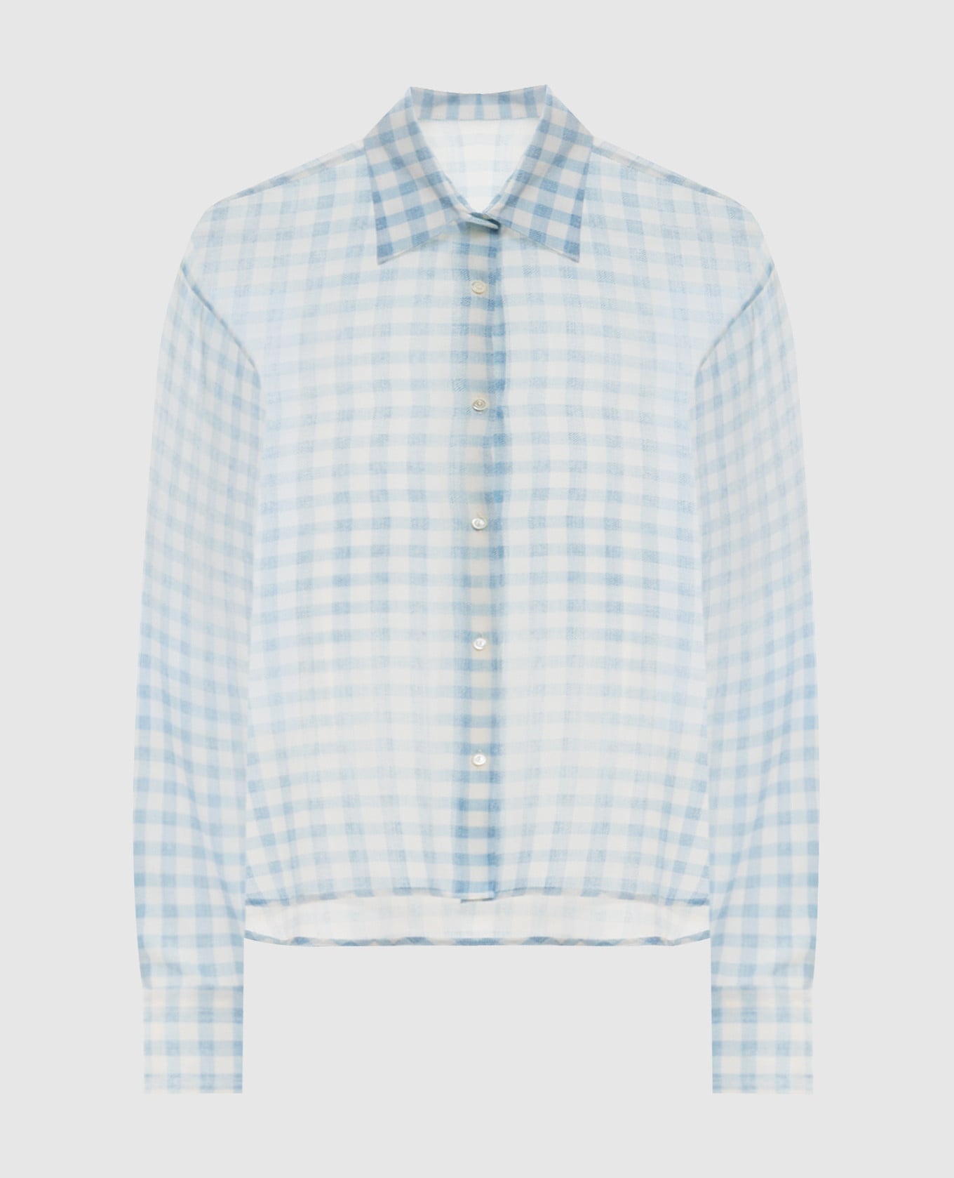 Голубая блуза из шелка в клетку