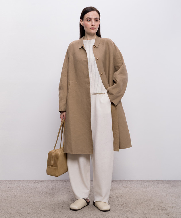 BOBOUTIC Коричневое пальто с леном 5059 изображение 2