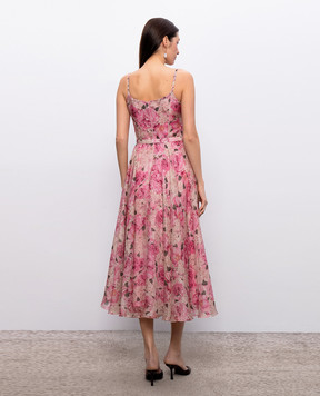 Nissa Розовое платье миди из льна и шелка RC16503