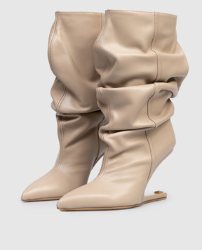 Balmain Бежеві шкіряні чоботи GN0TA236LVIT