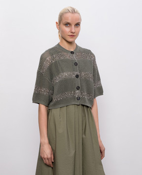 Brunello Cucinelli Зелений укорочений кардиган з паєтками M58772826