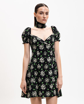 Dolce&Gabbana Чорна сукня міні із шовку в принт F659HTFSA85