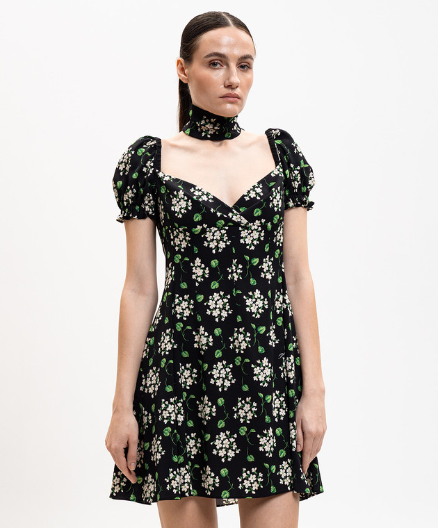 Dolce&Gabbana Чорна сукня міні із шовку в принт F659HTFSA85 зображення 3