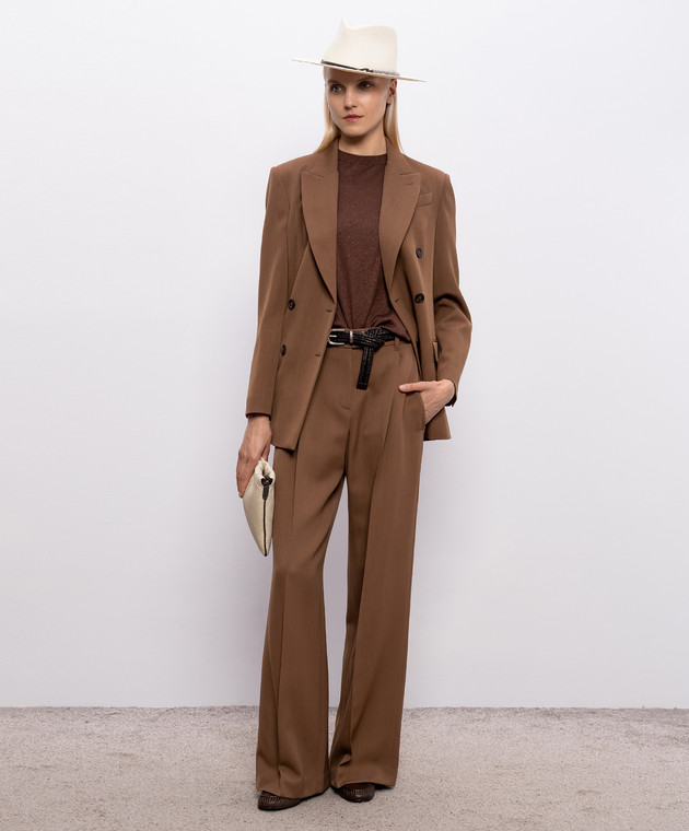 Brunello Cucinelli Коричнева футболка з кашеміром та шовком з люрексом M41835700P зображення 2