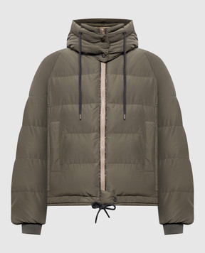 Brunello Cucinelli Пуховик кольору хакі з ланцюжком моніль MH5257216