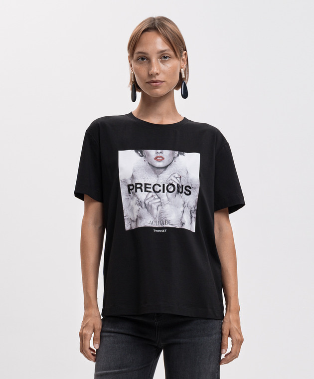 Twinset Чорна футболка з принтом 262AP2510 зображення 3