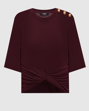 Balmain Бордова укорочена футболка з драпіруванням FF0EE012GF23