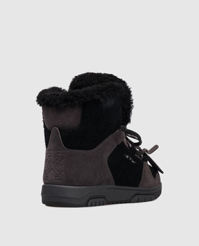 Off-White Серые замшевые ботинки на меху с логотипом OFF OMIY003F25LEA001