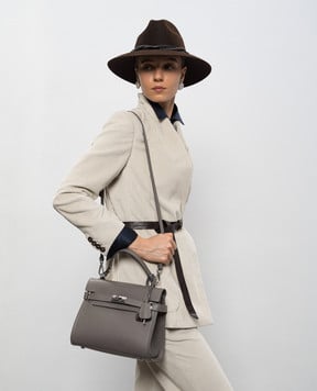 Gianni Notaro Серая кожаная сумка-сетчел Dollaro 099DOLLARONIKEL