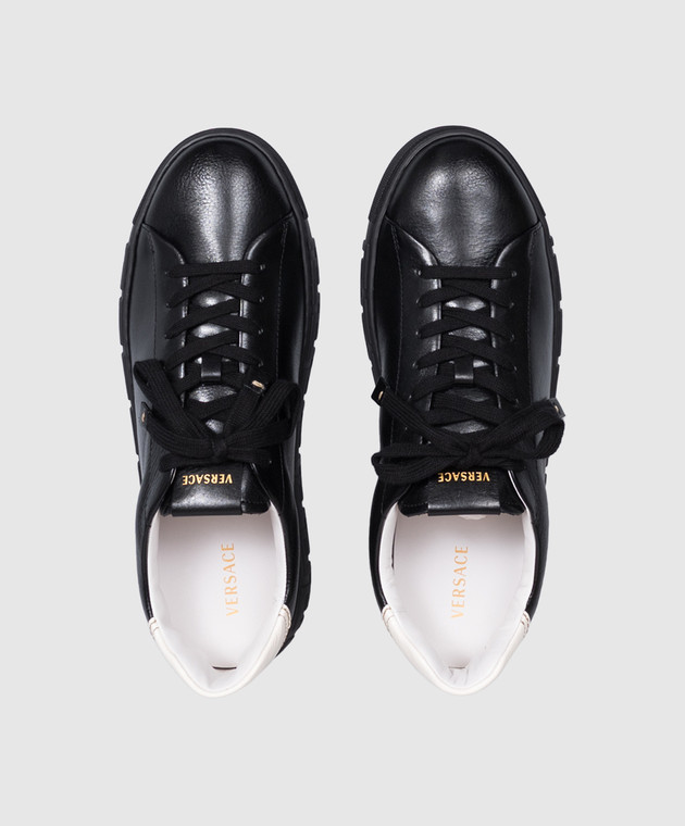 Versace Чорні шкіряні кеди Greca з логотипом 10242061A18384 зображення 4