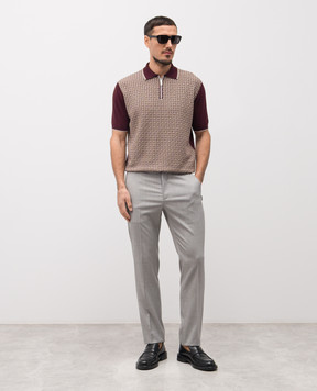 Stefano Ricci Бордове поло із шовком у контрастний візерунок K414016P31F26167