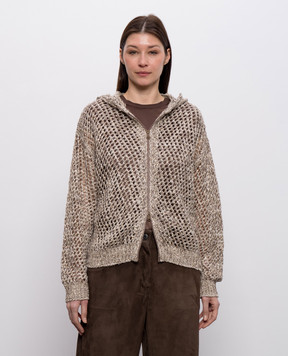 Brunello Cucinelli Коричневый ажурный кардиган с шелком и льном MEA345606P
