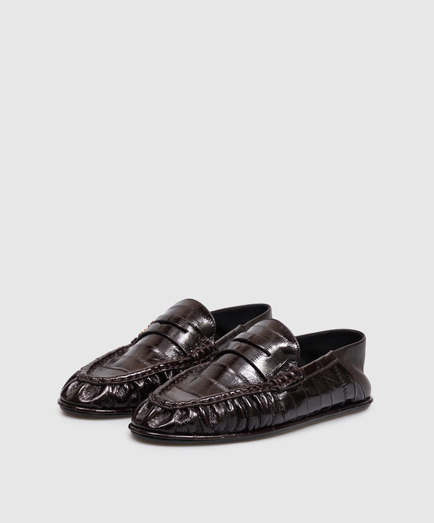 Saint Laurent Темно-коричневые кожаные глянцевые мокасины Cassandre A004150WXAG изображение 2