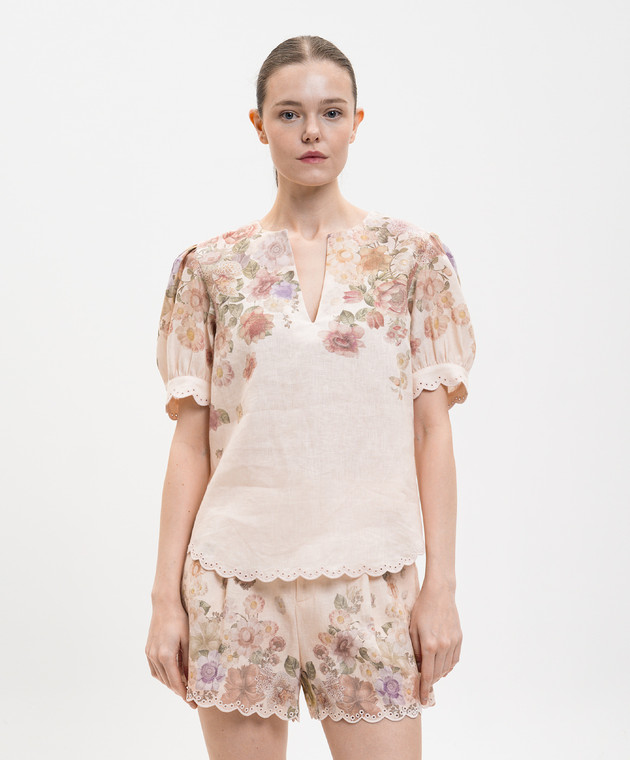 Twinset Бежева блуза з льону в квітковий принт 261TT2573 зображення 3