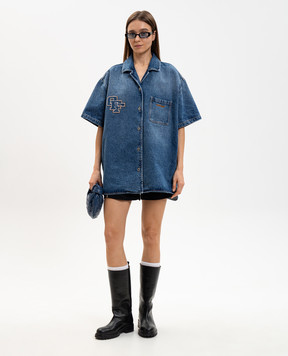 Off-White Синее джинсовое платье-рубашка с вышивкой логотипа 2YM038S26DEN001