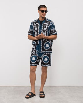 Versace Синя сорочка із шовку в принт Hall of Heroes 10227401A16096