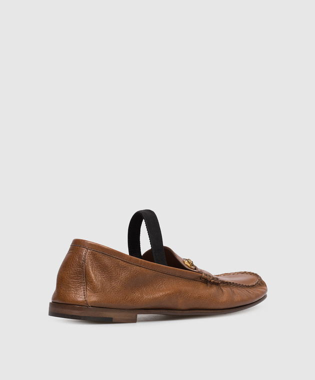 Versace Коричневые кожаные лоферы Guanto 10234311A17346 изображение 3