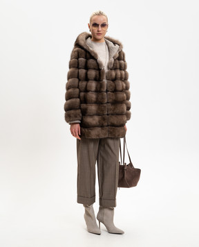 Rindi Коричнева шуба з хутра соболя з капюшоном 050ZB026